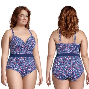 New DRAPER JAMES LANDS' END 16 Ditsy Floral Print Tummy Control Swimsuit Retro - Picture 1 of 14