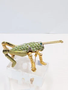 Designer Green Rhinestone Grasshopper Insect Figural Bug Brooch Pin Vintage U450 - Picture 1 of 8