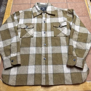 De colección C.P.O. Chaqueta Camisa Grande Park Ave Para Hombre Beige Oliva Lana Mackinaw Franela - Imagen 1 de 8
