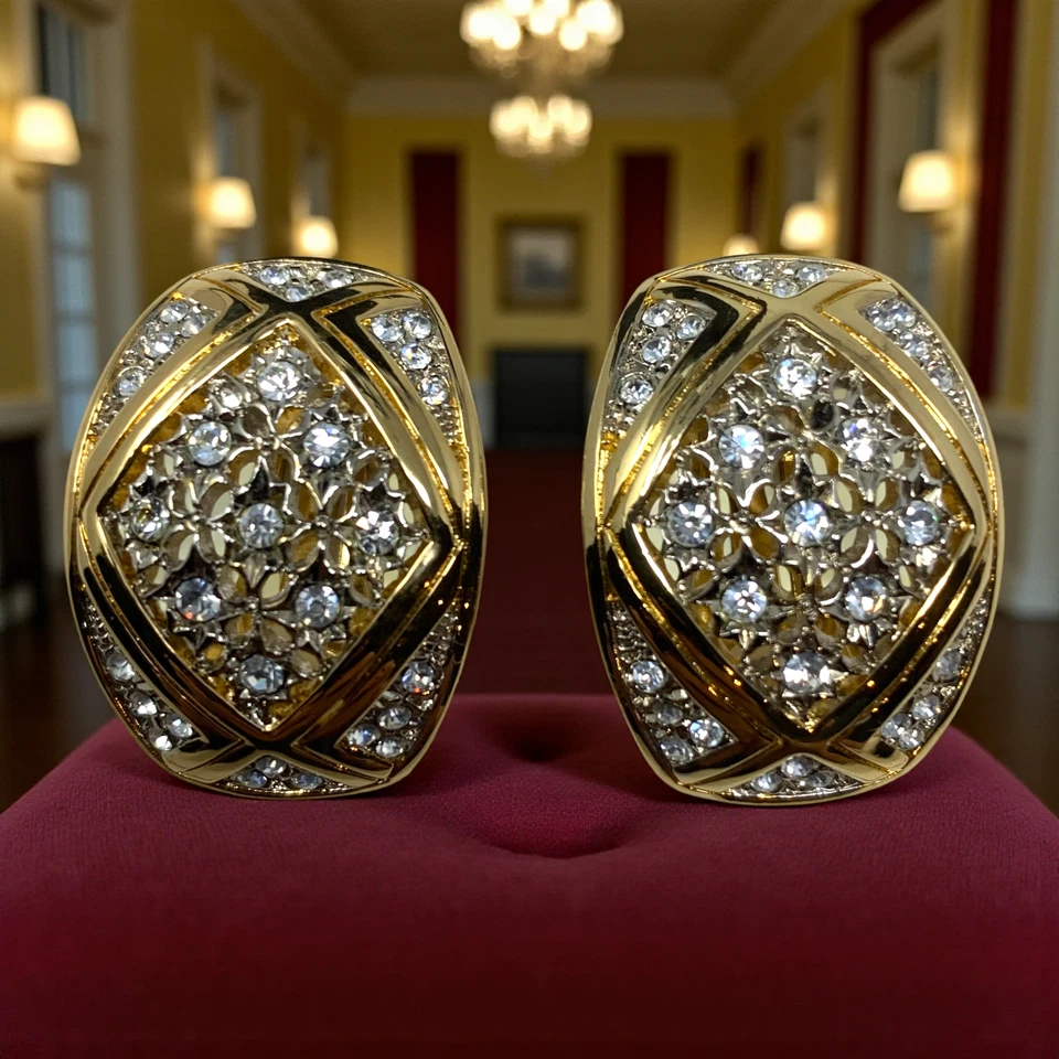 复古全新 Nadri 金色和银色 Pavé CZ 水晶声明耳环夹 — 第 1/4 张图片