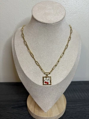 NEW Cherry Stamp Charm Necklace | 18 Inches | Waterproof & Tarnish Resistant - Image 1 of 4