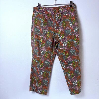 Lands End MId Rise Capri Cropped Pants Petite 12 12P Brown Floral Pull On - Image 1 of 4