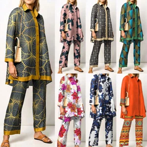 2PCS ZANZEA Women Floral Printed Long Shirt + Pants Trousers Suit Sets Outfits - Picture 1 of 19