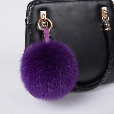 Chaveiro de pele real Pom Pom bolsa charme bolsa decoração pelúcia grande bola fofa pompom - Imagem 1 de 4