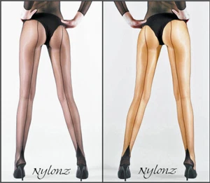 2 Pairs NYLONZ Seamed Sheer To Waist Pantyhose Tights XL - Black & Tan/Black - Picture 1 of 1