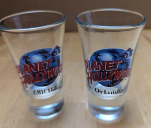 Planet Hollywood CHICAGO and ORLANDO 1 oz Shot Glasses Vintage Set of 2 - Picture 1 of 4