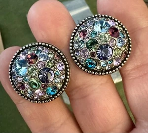 Patricia Locke Dome Clip Earrings Encrusted Green Blue Crystals NEW!! 2011 EC350 - Picture 1 of 4