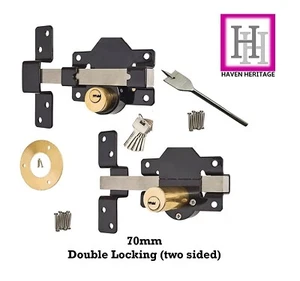 70MM Long Throw Double Locking Gate Lock Garage SECURITY Bolt Rim Lock 5 KEYS - Picture 1 of 10