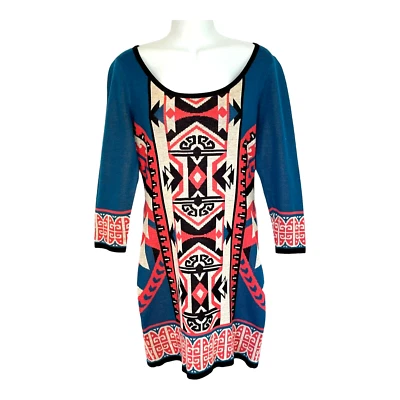 Vestido Suéter Anthropologie Tomate Volador Colorido Estampado Tribal Tejido Mini M Foto 1 de 4