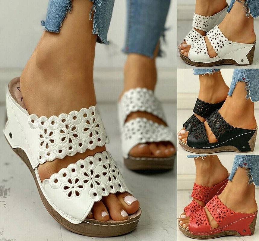 UNKNOWN Damen Keilabsatz Sandaletten Wedges Sandalen Sommerschuhe Pantoletten Flip Flops