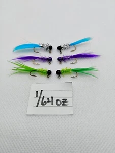 6 pack 1/64 oz hand tied sparkle micro jigs steelhead trout panfish crappie bass - Picture 1 of 2