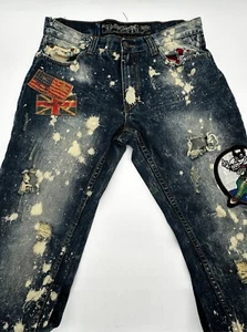 The Heritage By America 76 Denim Jeans Embroidered Splashed Faded Mens 34x33 - Picture 1 of 9