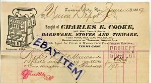 1889 Billhead CHARLES E. COOKE Kansas City MISSOURI estufas herrajes vajilla - Imagen 1 de 1