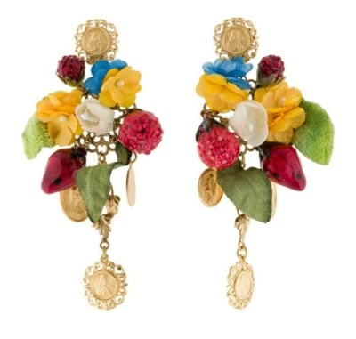 Pendientes Dolce Gabbana Fruta y Flor Oro Moneda Dijes Sicilia Clip Foto 1 de 4