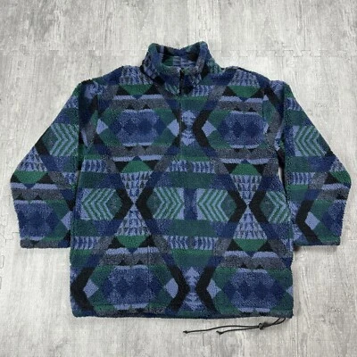 VTG EASTERN MOUNTAIN SPORTS EMS DEEP PILE PATTERNED FLEECE 1/4 ZIP SZ M USA MADE - Image 1 of 4