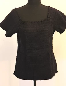 Gap Smocked Off-Shoulder Short Sleeves Top Woman's Size X- Large Tall NWT Black - Picture 1 of 6