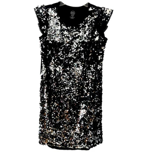Wonder Years Sparkly Black Sequence Black Dress Ruffle Sleeveless Girls Sz 18 - Picture 1 of 7