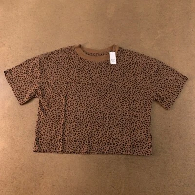 Camiseta corta Gap para adolescentes niñas marrón con estampado de guepardo cuello redondo pulóver camiseta 18-20 nueva Foto 1 de 4