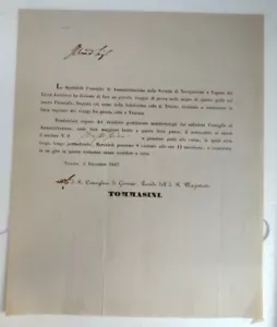 TRIESTE SOCIETÀ DI NAVIGAZIONE A VAPORE DEL LLOYD AUSTRIACO INVITO DICEMBRE1847 - Picture 1 of 5