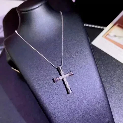2.00 Ct Round-Cut Real Moissanite Cross Pendant 10K Solid White Gold - Image 1 of 3