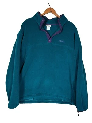 LL Bean Freeport Maine Teal Purple Snap Fleece Women L Pullover Fleece Ski USA - Image 1 of 4