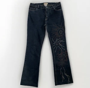 Vintage Floral Embroidered Womens Dark Wash Denim Jeans Size 10 Y2K 90s 32 L - Picture 1 of 15