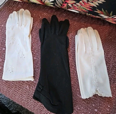 Luvas femininas vintage ópera noturna igreja creme diário 2 pretas 1 - Imagem 1 de 4