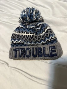 Kids Winter Hat “Trouble” Pom Pom Blue And White The Children’s Place 4t-5t - Picture 1 of 4
