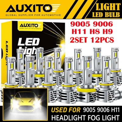 12X AUXITO Combo 9005+9006+H11 LED Headlight High Low Fog Light White CANBUS EXR - Image 1 of 4