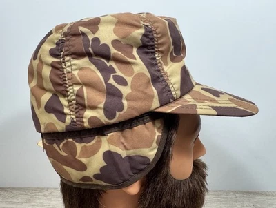 VTG USA Made L Cabela's Frogskin Camo Brimmed Hunting Hat Ear Flaps Thinsulate - Image 1 of 4
