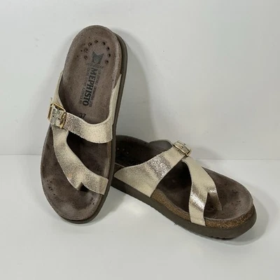 Mephisto Helen Mix Sandals Womens 37 US 7 Gold Metallic Slip On Shoes Buckle  - Image 1 of 4