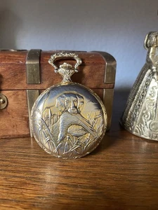 Vintage Andre Rivalle 17 Jewel Yellow Gold Plated Arto Deco Pocket Watch Hunting - Picture 1 of 5