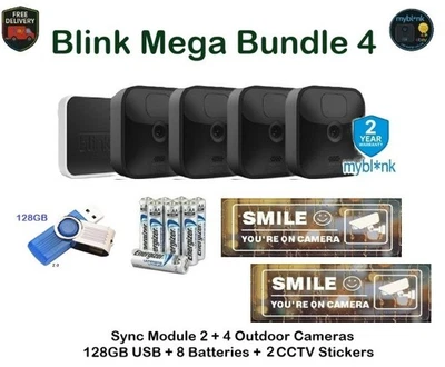 Blink Outdoor Mega Bundle Sync Module: 4 Cameras, 128GB USB, 8 Batteries, 2 CCTV - Image 1 of 4
