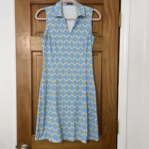 J.McLaughlin Sz X Small Blue Bamboo Lattice Print Cotton Twill Shift Dress Cotto - Picture 1 of 9
