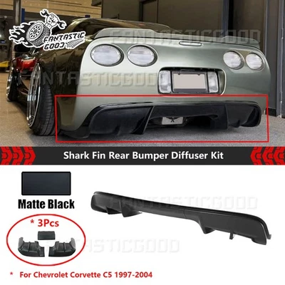 For Chevrolet Corvette C5 1997-2004 Matte Black Shark Fin Rear Bumper Diffuser - Image 1 of 4