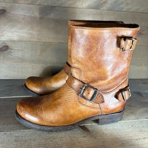frye veronica short womens size 8 shoes brown leather engineer buckle boots - Picture 1 of 8