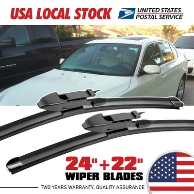 Front Windshield Wiper Blades Pair 24"+22" All Season For BMW 535i 2008-2010 - Imagem 1 de 4