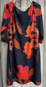Tahari Arthur S Levine Floral Blue Lined 3/4 Sleeve Zip Dress Women's Size 16 - Picture 1 of 10