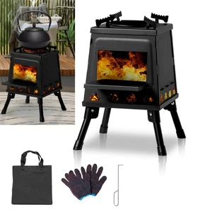 Portable Camping Stove Wood Burning Outdoor Cooking Stove Picnic 27*27*34cm Blac - Bild 1 von 12