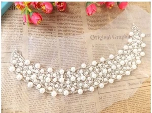 White Pearl Jewel Collar Sequin Beaded Applique - Picture 1 of 1
