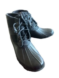 Sperry Saltwater Checker Black & Gray Rain Boots Size 9M Lace With Side Zipper - Picture 1 of 9