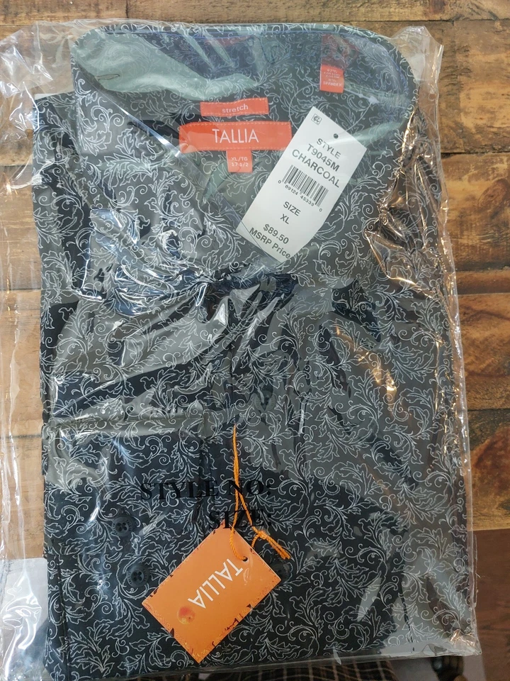 NWT 89.50 TALLIA Men CHARCOAL BLACK  LONG-SLEEVE DRESS SHIRT XL-STRETCH - Image 1 of 1