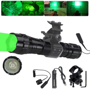 Hunting Green LED Flashlight 500Yards Varmint Light Torch 20mm Rail Scope Mount - Picture 1 of 13