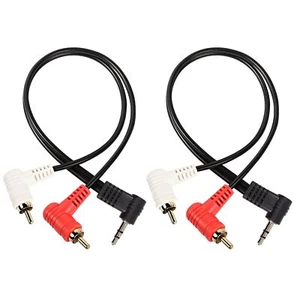 90 Degree Right Angle 3.5mm to 2 RCA Cable Angle 1/8" 3.5mm TRS Male to 2RCA ... - Picture 1 of 7