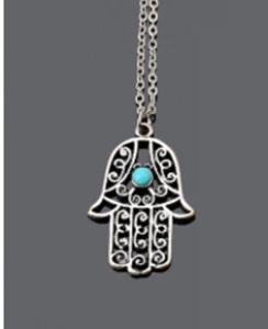 Hamsa Hand Pendant Fatima Palm Fatma Lucky Charm Good Luck Chain Necklace Silver - Picture 1 of 2