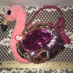 TY Beanie Babies Gilda Flamingo Girls Purse Pink Sequins crossbody - Picture 1 of 13