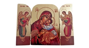 7 1/2" greco ortodosso Theotokos il trittico del bacio dolce icona stile bizantino - Foto 1 di 3