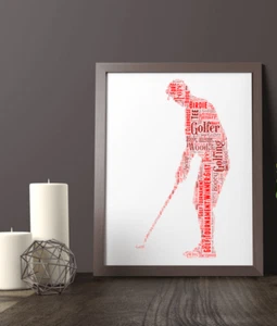 Golfer Gift - Golf Word Art Print - Personalised Word Art - All Your Own Words - Picture 1 of 8