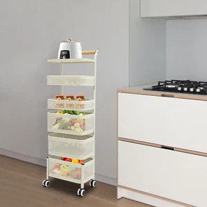 Kitchen Storage Rack Fruit Vegetable Basket for Kitchen Bathroom Rolling Cart - Picture 1 of 60