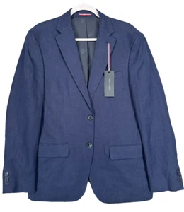 TOMMY HILFIGER Sport Coat Men's Size 44R 100% Linen Navy Blue Modern Fit - Picture 1 of 6